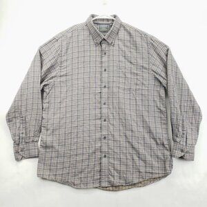 Enro Shirt Mens XL Gray Plaid 100% Cotton Long Sleeve Pocket Classic Button-Down
